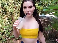 Thicc Lily Lou does the first audition in the park and on a couch - risky public flashing