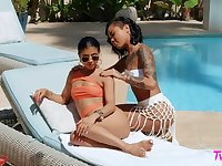 Hot women use make an issue of swimming pool as their playground for lezzie sex