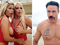 Threeway with chesty lifeguards in POV