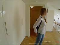 Russian teen with reference with small breasts gives blowjob with the brush boyfriend in POV style